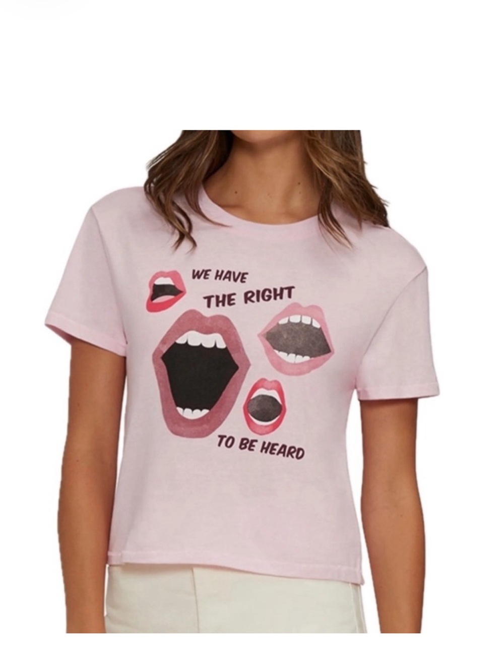 NWT Wildfox Pink Graphic woman’s 3/4 T-Shirt female rights size small